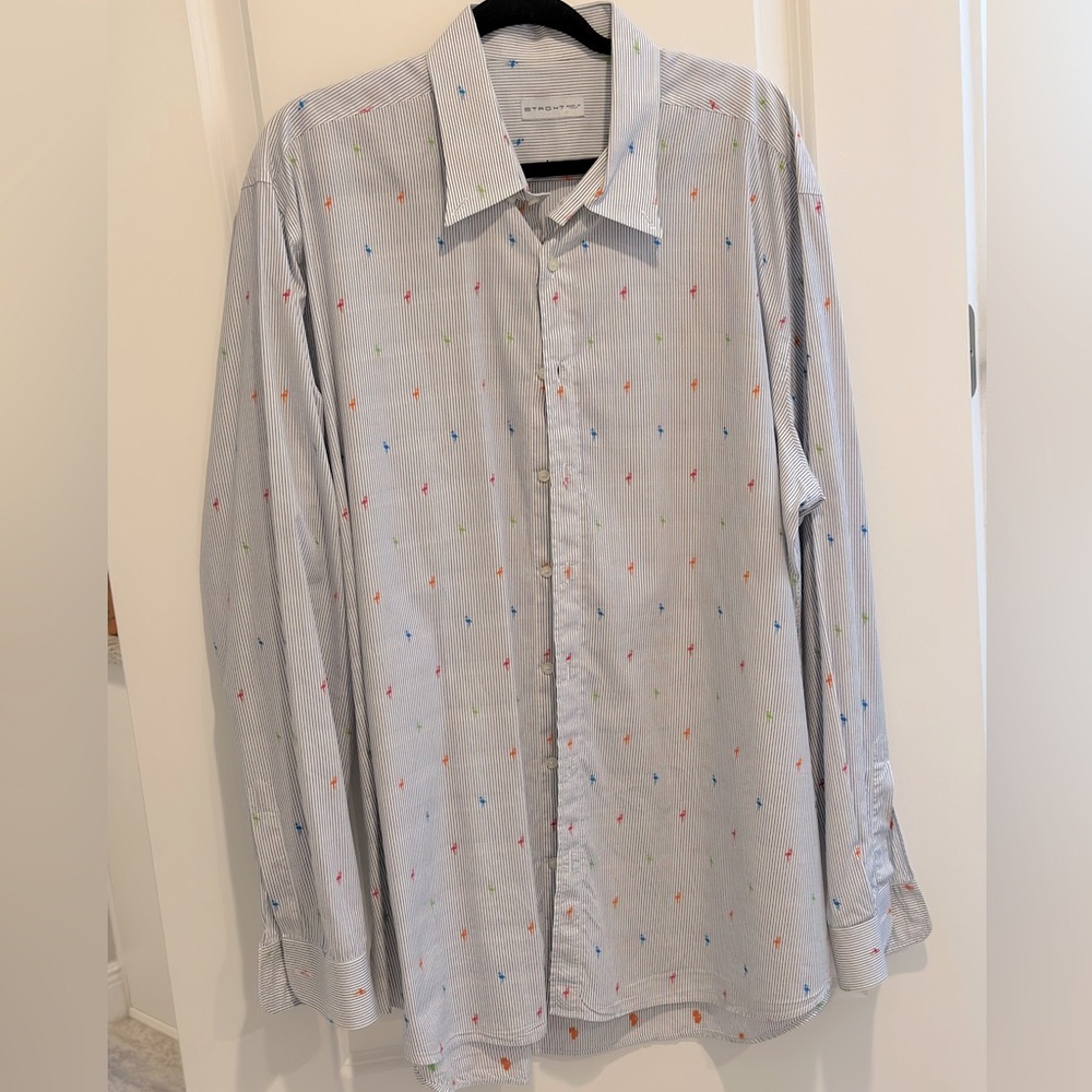 Etro men’s button down shirt embroidered flamingos size 47(XL/XXL) Made in Italy